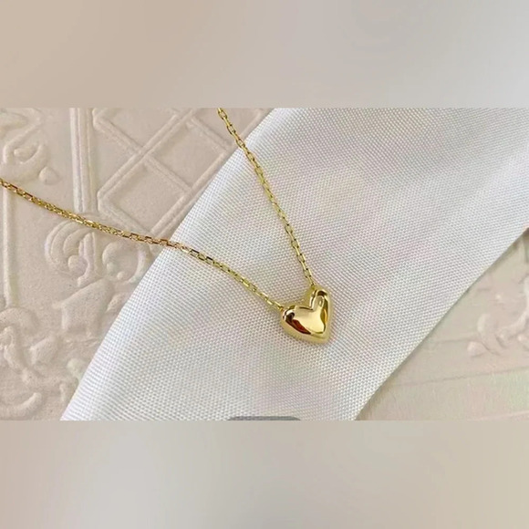 925 Sterling Silver 14k Gold Necklace Heart Shape pendant - Picture 2 of 12